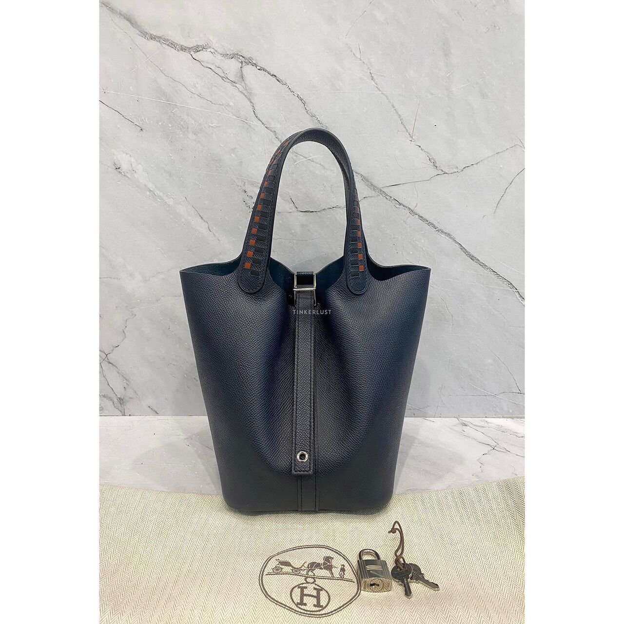 tas handbag Hermes Picotin 18 Tressage Blue Nuit PHW #C